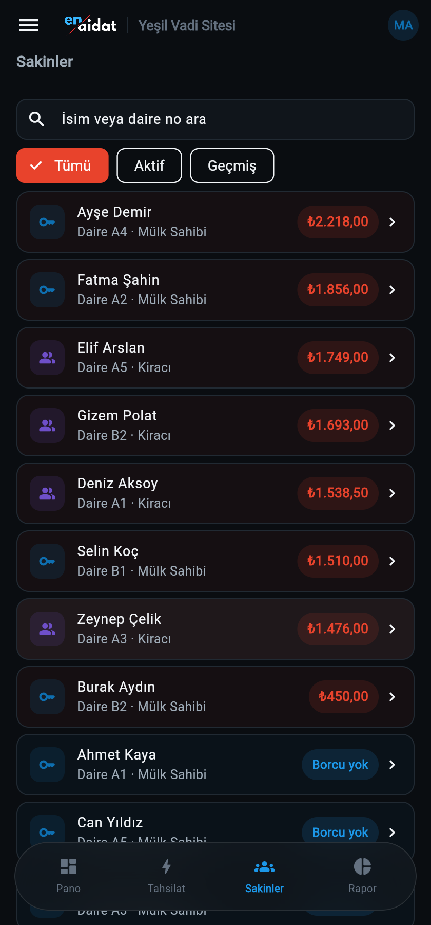 en-aidat mobil - sakinler listesi